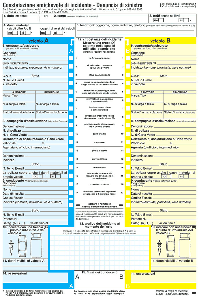 Modulo di Constatazione Amichevole (CID o modulo blu)